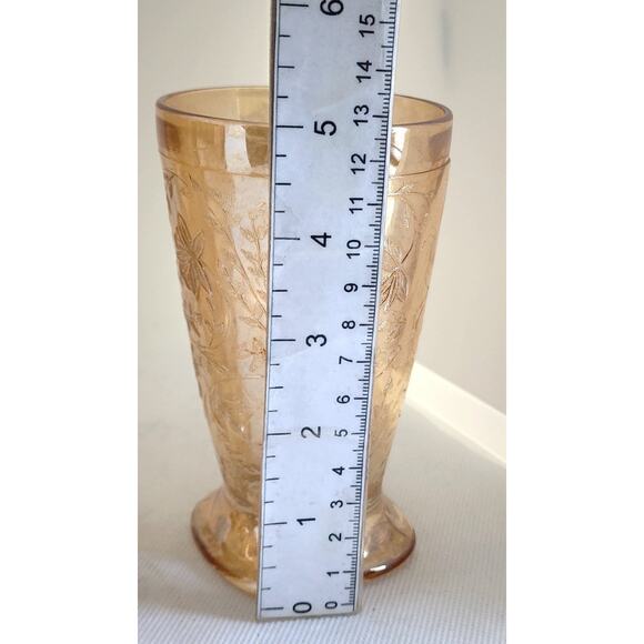 GLASSES-JEANNETTE GLASS FLORAGOLD-LOUISA-Tumblers-Amber-Iridescent-Set 4 - Picture 7 of 8